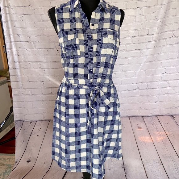 Anthropologie Dresses & Skirts - Monteau Blue&White Buffalo Plaid Shirt Dress